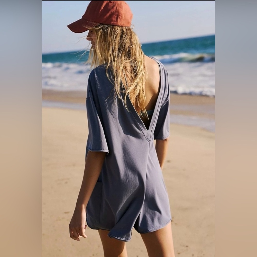 Free People X FP Movement Hot Shot Tee Romper in Blue Indigo NWOT - Picture 3 of 4